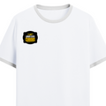 Ringer T-shirt | Unisex | DTG Print | Contrast Trim | Men's, Women's | Personalized | DTG | Bold Typography | Self-improvement | Everyday | Empowering | Always Stay Curious - right pocket - White Black - mockup 4