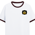 Ringer T-shirt | Unisex Regular Fit | 100% Cotton DTF/DTG | Contrast Rib Neck Bio Washed Pre-Shrunk | Adults | Personalized | DTF | Bold Typography | Self-improvement | Everyday | Empowering | Always Stay Curious - left pocket - Maroon off white - mockup 3