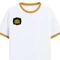 Ringer T-shirt | Unisex Regular Fit | 100% Cotton DTF/DTG | Contrast Rib Neck Bio Washed Pre-Shrunk | Adults | Personalized | DTF | Bold Typography | Self-improvement | Everyday | Empowering | Always Stay Curious - right pocket - Mustard yellow off white - mockup 4