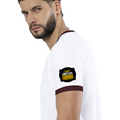Ringer T-shirt | Unisex Regular Fit | 100% Cotton DTF/DTG | Contrast Rib Neck Bio Washed Pre-Shrunk | Adults | Personalized | DTF | Bold Typography | Self-improvement | Everyday | Empowering | Always Stay Curious - left sleeve - Maroon off white - mockup 5
