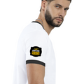 Ringer T-shirt | Unisex Regular Fit | 100% Cotton DTF/DTG | Contrast Rib Neck Bio Washed Pre-Shrunk | Adults | Personalized | DTF | Bold Typography | Self-improvement | Everyday | Empowering | Always Stay Curious - right sleeve - Black White - mockup 6