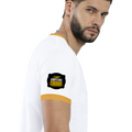 Ringer T-shirt | Unisex Regular Fit | 100% Cotton DTF/DTG | Contrast Rib Neck Bio Washed Pre-Shrunk | Adults | Personalized | DTF | Bold Typography | Self-improvement | Everyday | Empowering | Always Stay Curious - right sleeve - Mustard yellow off white - mockup 6