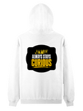 Pullover Hoodie | Unisex Regular Fit | Tri-Layer Cotton Blend | DTG Print Ready | Adults | Personalized | DTG | Bold Typography | Self-improvement | Everyday | Empowering | Always Stay Curious - back - White - mockup 2