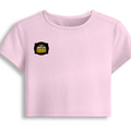 Female Baby Tee | Cropped Fit, Gen Z | 95% Cotton 5% Spandex, DTG | Stretchable, Breathable, Pre-Shrunk | Women | Personalized | DTG | Bold Typography | Self-improvement | Everyday | Empowering | Always Stay Curious - right pocket - Light Baby Pink - mockup 4