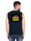 Men's Sleeveless T-Shirt | Regular Fit | 180 GSM Bio-Washed Cotton DTG | Pre-Shrunk, Double Stitched | For Gym & Casual Wear | Personalized | DTG | Bold Typography | Self-improvement | Everyday | Empowering | Always Stay Curious - back - Navy Blue - mockup 2