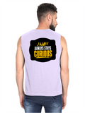 Men's Sleeveless T-Shirt | Regular Fit | 180 GSM Bio-Washed Cotton | Pre-Shrunk, Double Stitched | Men | Personalized | DTF | Bold Typography | Self-improvement | Everyday | Empowering | Always Stay Curious - back - Lavender - mockup 2