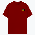 Cotton Stretch T-Shirt | Unisex Adult | 95% Cotton 5% Spandex Blend | 240 GSM, Breathable, Flexible | DTF Print Ready | Personalized | DTF | Bold Typography | Self-improvement | Everyday | Empowering | Always Stay Curious - left pocket - Red - mockup 3