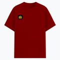 Cotton Stretch T-Shirt | Unisex Adult | 95% Cotton 5% Spandex Blend | 240 GSM, Breathable, Flexible | DTF Print Ready | Personalized | DTF | Bold Typography | Self-improvement | Everyday | Empowering | Always Stay Curious - right pocket - Red - mockup 4