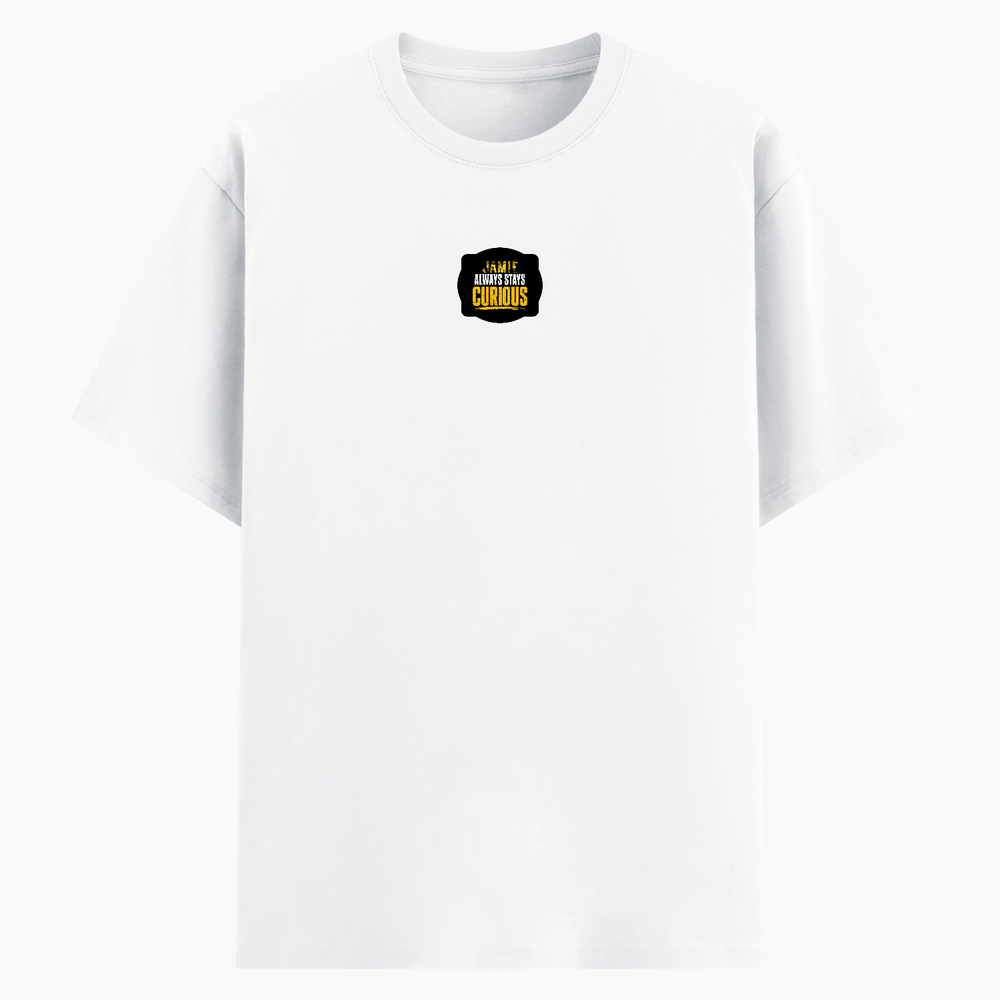 Basic T-Shirt | Unisex Fit, Sizes XS-2XL | 180 GSM Poly-Cotton Blend, DTF Ready | Bio-Wash, Silicon Finish, Durable Stitching | Adults | Personalized | DTF | Bold Typography | Self-improvement | Everyday | Empowering | Always Stay Curious - front - White - mockup 1