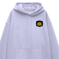 Oversized Hoodie | Unisex Relaxed Fit | 400 GSM Cotton Blend | DTG Printed | Drop Shoulder, Pre-Shrunk | Adults | Personalized | DTG | Bold Typography | Self-improvement | Everyday | Empowering | Always Stay Curious - left pocket - Lavender - mockup 3
