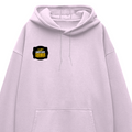 Oversized Hoodie | Unisex Relaxed Fit | 400 GSM Cotton Blend | DTG Printed | Drop Shoulder, Pre-Shrunk | Adults | Personalized | DTG | Bold Typography | Self-improvement | Everyday | Empowering | Always Stay Curious - right pocket - Light Baby Pink - mockup 4