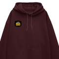 Oversized Hoodie | Unisex Relaxed Fit | 400 GSM Cotton Blend | DTG Printed | Drop Shoulder, Pre-Shrunk | Adults | Personalized | DTG | Bold Typography | Self-improvement | Everyday | Empowering | Always Stay Curious - right pocket - Maroon - mockup 4