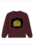Oversized Sweatshirt | Roomy Relaxed Fit | 400 GSM Cotton Blend | Pre-Shrunk Drop Shoulder | Unisex Adult | Personalized | DTF | Bold Typography | Self-improvement | Everyday | Empowering | Always Stay Curious - front - Maroon - mockup 1