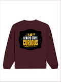 Oversized Sweatshirt | Roomy Relaxed Fit | 400 GSM Cotton Blend | Pre-Shrunk Drop Shoulder | Unisex Adult | Personalized | DTF | Bold Typography | Self-improvement | Everyday | Empowering | Always Stay Curious - back - Maroon - mockup 2