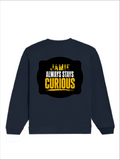 Oversized Sweatshirt | Roomy Relaxed Fit | 400 GSM Cotton Blend | Pre-Shrunk Drop Shoulder | Unisex Adult | Personalized | DTF | Bold Typography | Self-improvement | Everyday | Empowering | Always Stay Curious - back - Navy Blue - mockup 2