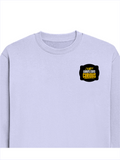 Oversized Sweatshirt | Roomy Relaxed Fit | 400 GSM Cotton Blend | Pre-Shrunk Drop Shoulder | Unisex Adult | Personalized | DTF | Bold Typography | Self-improvement | Everyday | Empowering | Always Stay Curious - left pocket - Lavender - mockup 3