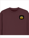 Oversized Sweatshirt | Roomy Relaxed Fit | 400 GSM Cotton Blend | Pre-Shrunk Drop Shoulder | Unisex Adult | Personalized | DTF | Bold Typography | Self-improvement | Everyday | Empowering | Always Stay Curious - left pocket - Maroon - mockup 3