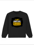 Oversized Sweatshirt | Roomy Relaxed Fit | 400 GSM Cotton Blend | Pre-Shrunk Drop Shoulder | Unisex Adult | Personalized | DTG | Bold Typography | Self-improvement | Everyday | Empowering | Always Stay Curious - front - Black - mockup 1