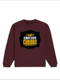 Oversized Sweatshirt | Roomy Relaxed Fit | 400 GSM Cotton Blend | Pre-Shrunk Drop Shoulder | Unisex Adult | Personalized | DTG | Bold Typography | Self-improvement | Everyday | Empowering | Always Stay Curious - front - Maroon - mockup 1