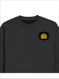 Oversized Sweatshirt | Roomy Relaxed Fit | 400 GSM Cotton Blend | Pre-Shrunk Drop Shoulder | Unisex Adult | Personalized | DTG | Bold Typography | Self-improvement | Everyday | Empowering | Always Stay Curious - left pocket - Black - mockup 3