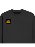 Oversized Sweatshirt | Roomy Relaxed Fit | 400 GSM Cotton Blend | Pre-Shrunk Drop Shoulder | Unisex Adult | Personalized | DTG | Bold Typography | Self-improvement | Everyday | Empowering | Always Stay Curious - right pocket - Black - mockup 4