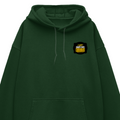 Oversized Hoodie | Relaxed Fit, Drop-Shoulder | 400 GSM Fabric | Warm, Durable | Unisex | Personalized | DTF | Bold Typography | Self-improvement | Everyday | Empowering | Always Stay Curious - left pocket - Bottle Green - mockup 3