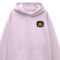 Oversized Hoodie | Relaxed Fit, Drop-Shoulder | 400 GSM Fabric | Warm, Durable | Unisex | Personalized | DTF | Bold Typography | Self-improvement | Everyday | Empowering | Always Stay Curious - left pocket - Light Baby Pink - mockup 3