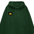 Oversized Hoodie | Relaxed Fit, Drop-Shoulder | 400 GSM Fabric | Warm, Durable | Unisex | Personalized | DTF | Bold Typography | Self-improvement | Everyday | Empowering | Always Stay Curious - right pocket - Bottle Green - mockup 4