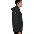 Oversized Hoodie | Relaxed Fit, Drop-Shoulder | 400 GSM Fabric | Warm, Durable | Unisex | Personalized | DTF | Bold Typography | Self-improvement | Everyday | Empowering | Always Stay Curious - right sleeve - Black - mockup 6