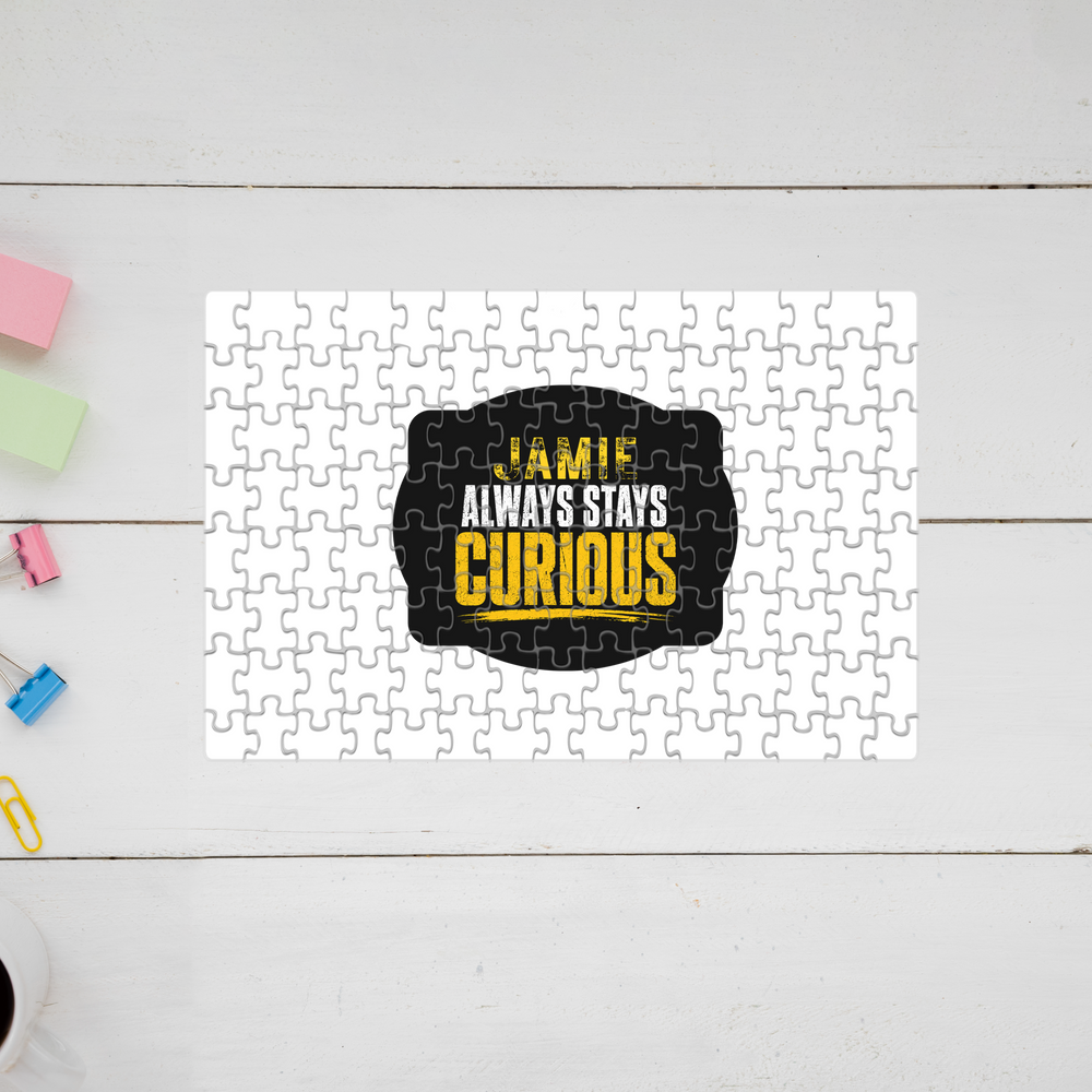 Jigsaw Puzzle | 120 Pieces A4 Size | Recycled Paper Semi-Gloss Finish | Engaging Entertainment Brain Booster | Unisex All Ages | Personalized | Bold Typography | Self-improvement | Everyday | Empowering | Always Stay Curious - front - mockup 1