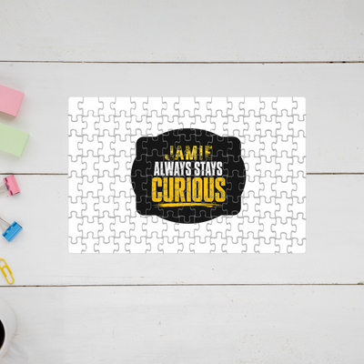 Jigsaw Puzzle | 120 Pieces A4 Size | Recycled Paper Semi-Gloss Finish | Engaging Entertainment Brain Booster | Unisex All Ages | Personalized | Bold Typography | Self-improvement | Everyday | Empowering | Always Stay Curious - front - mockup 1
