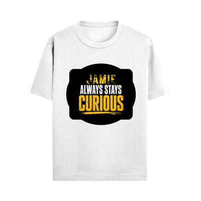 Male Standard Crew T-Shirt | Regular Fit | 100% Cotton (180 GSM) | DTG Print | Durable & Comfortable | Adult | Personalized | DTG | Bold Typography | Self-improvement | Everyday | Empowering | Always Stay Curious - front - White - mockup 1
