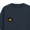 Oversized Standard T-Shirt | Unisex Relaxed Fit | 100% Super Combed Cotton DTG | Soft, Breathable & Durable | Adult | Personalized | DTG | Bold Typography | Self-improvement | Everyday | Empowering | Always Stay Curious - left pocket - Navy Blue - mockup 3