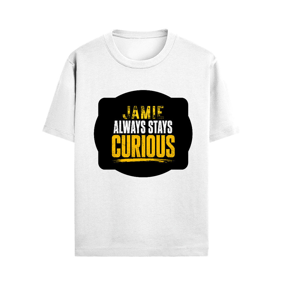 Male Standard Crew T-Shirt | Regular Fit | 100% Cotton DTF Print | Soft, Durable | Men | Personalized | DTF | Bold Typography | Self-improvement | Everyday | Empowering | Always Stay Curious - front - White - mockup 1