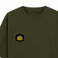 Oversized Classic T-Shirt | Unisex Fit | 100% Super-Combed Cotton | Pre-Shrunk, Double-Stitched | Adults | Personalized | DTF | Bold Typography | Self-improvement | Everyday | Empowering | Always Stay Curious - left pocket - Olive Green - mockup 3