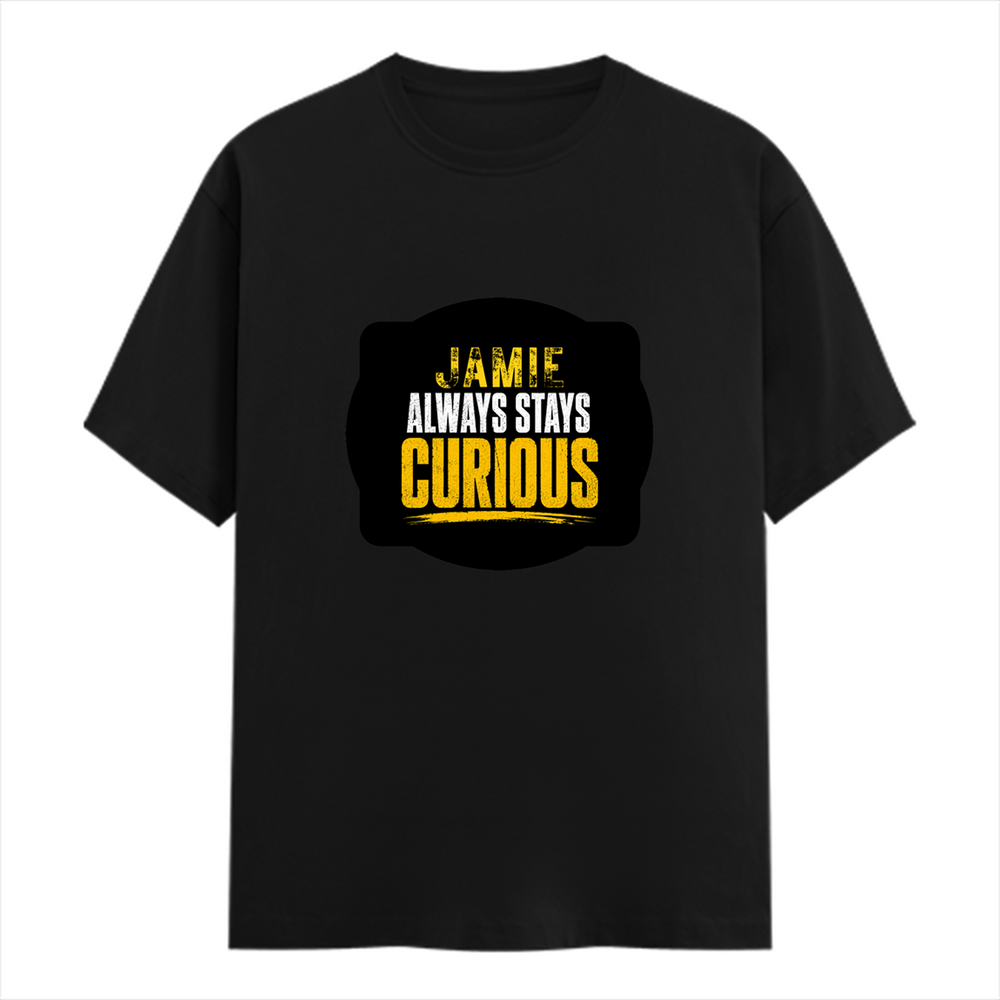Classic Crew T-Shirt | Men's Regular Fit | 180 GSM Bio-Washed Cotton | DTG Print Ready | Double-Stitched & Ribbed Neck | Personalized | DTG | Bold Typography | Self-improvement | Everyday | Empowering | Always Stay Curious - front - Black - mockup 1