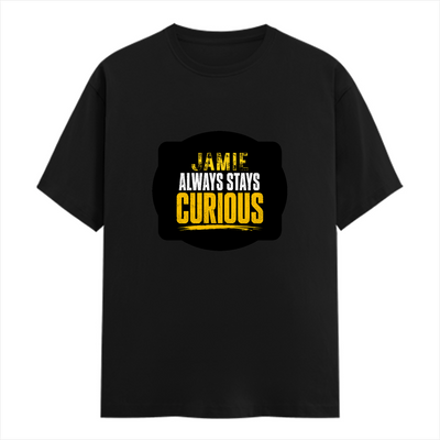 Classic Crew T-Shirt | Men's Regular Fit | 180 GSM Bio-Washed Cotton | DTG Print Ready | Double-Stitched & Ribbed Neck | Personalized | DTG | Bold Typography | Self-improvement | Everyday | Empowering | Always Stay Curious - front - Black - mockup 1
