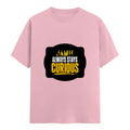 Female Classic Crew T-Shirt | Women's Regular Fit | 180 GSM Bio-Washed Cotton | Double Stitched, Pre-Shrunk | Personalized | DTG | Bold Typography | Self-improvement | Everyday | Empowering | Always Stay Curious - front - Light Baby Pink - mockup 1