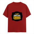 Female Classic Crew T-Shirt | Women's Regular Fit | 180 GSM Bio-Washed Cotton | Double Stitched, Pre-Shrunk | Personalized | DTG | Bold Typography | Self-improvement | Everyday | Empowering | Always Stay Curious - front - Red - mockup 1