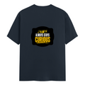 Female Classic Crew T-Shirt | Women's Regular Fit | 180 GSM Bio-Washed Cotton | Double Stitched, Pre-Shrunk | Personalized | DTG | Bold Typography | Self-improvement | Everyday | Empowering | Always Stay Curious - back - Navy Blue - mockup 2