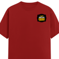 Female Classic Crew T-Shirt | Women's Regular Fit | 180 GSM Bio-Washed Cotton | Double Stitched, Pre-Shrunk | Personalized | DTG | Bold Typography | Self-improvement | Everyday | Empowering | Always Stay Curious - left pocket - Red - mockup 3