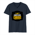 Men's V-Neck T-Shirt | Regular Fit | 180 GSM Bio-Washed Cotton | DTG Print | Durable | Personalized | DTG | Bold Typography | Self-improvement | Everyday | Empowering | Always Stay Curious - front - Navy Blue - mockup 1