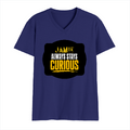 Men's V-Neck T-Shirt | Regular Fit | 180 GSM Bio-Washed Cotton | DTG Print | Durable | Personalized | DTG | Bold Typography | Self-improvement | Everyday | Empowering | Always Stay Curious - front - Royal Blue - mockup 1