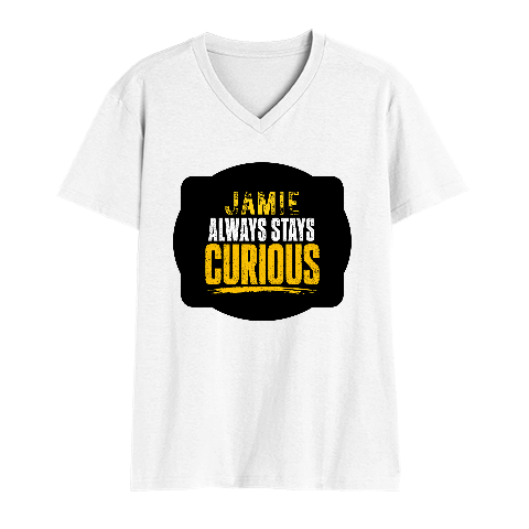 Men's V-Neck T-Shirt | Regular Fit | 180 GSM Bio-Washed Cotton | DTG Print | Durable | Personalized | DTG | Bold Typography | Self-improvement | Everyday | Empowering | Always Stay Curious - front - White - mockup 1