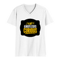 Men's V-Neck T-Shirt | Regular Fit | 180 GSM Bio-Washed Cotton | DTG Print | Durable | Personalized | DTG | Bold Typography | Self-improvement | Everyday | Empowering | Always Stay Curious - front - White - mockup 1