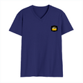 Men's V-Neck T-Shirt | Regular Fit | 180 GSM Bio-Washed Cotton | DTG Print | Durable | Personalized | DTG | Bold Typography | Self-improvement | Everyday | Empowering | Always Stay Curious - left pocket - Royal Blue - mockup 3