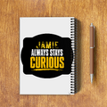 NotePad | A5 Size | Digital Print | 120 Pages | Unisex | Personalized | Bold Typography | Self-improvement | Everyday | Empowering | Always Stay Curious - back - White - mockup 2