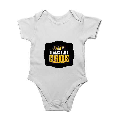 Rompers | Regular Fit Baby & Toddler | Bio-Washed Cotton | Double Stitched, Pre-Shrunk | Unisex | Personalized | DTG | Bold Typography | Self-improvement | Everyday | Empowering | Always Stay Curious - front - White - mockup 1