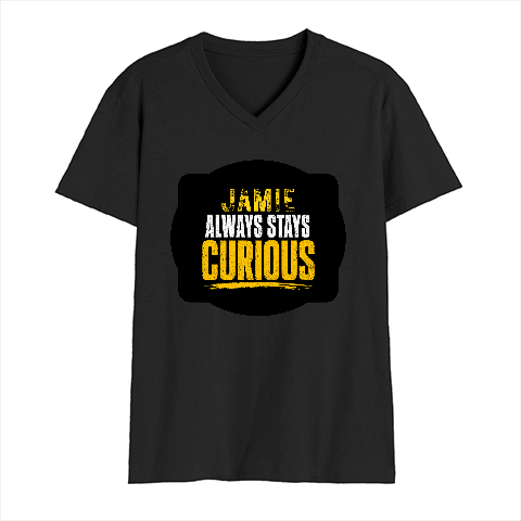 Male V Neck T-Shirt | Regular Fit | 180 GSM Bio-Washed Cotton | DTF Print | Double Stitched, Pre-Shrunk | Men | Personalized | DTF | Bold Typography | Self-improvement | Everyday | Empowering | Always Stay Curious - front - Black - mockup 1