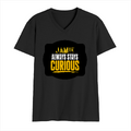 Male V Neck T-Shirt | Regular Fit | 180 GSM Bio-Washed Cotton | DTF Print | Double Stitched, Pre-Shrunk | Men | Personalized | DTF | Bold Typography | Self-improvement | Everyday | Empowering | Always Stay Curious - front - Black - mockup 1